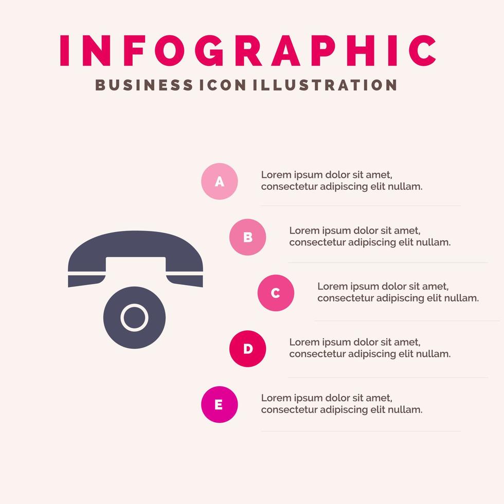 Telephone Call Phone Solid Icon Infographics 5 Steps Presentation Background vector