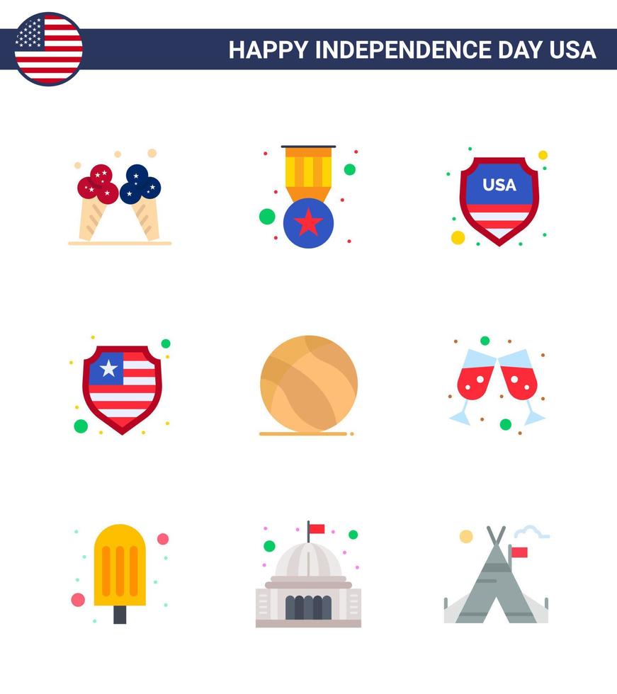Editable Vector Line Pack of USA Day 9 Simple Flats of american football security shield american Editable USA Day Vector Design Elements