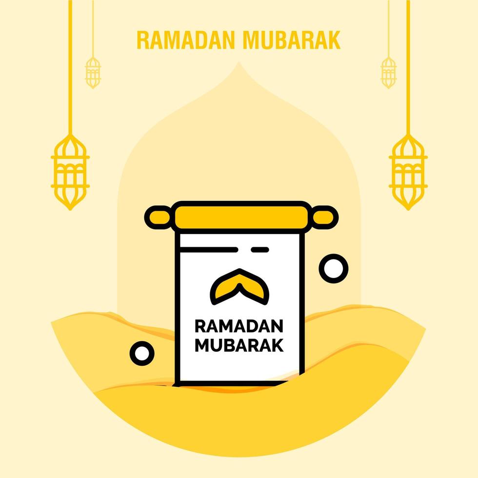 plantilla de saludo ramadan kareem media luna islámica y linterna árabe ilustración vectorial vector