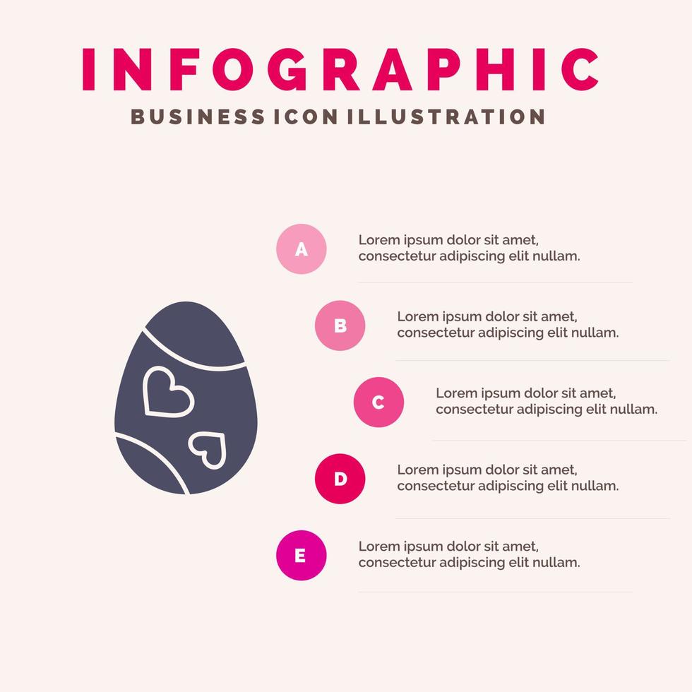 pájaro decoración huevo de pascua corazón sólido icono infografía 5 pasos presentación antecedentes vector