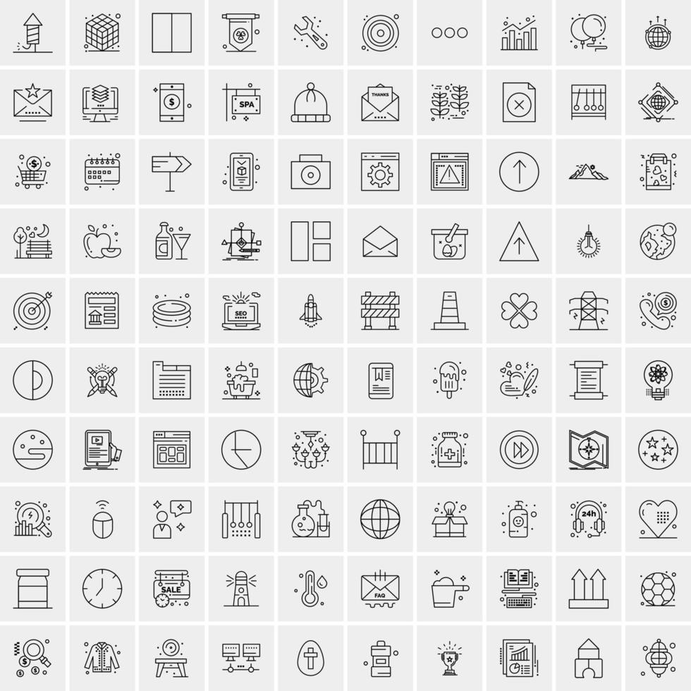 paquete de 100 iconos de líneas universales para móviles y web vector