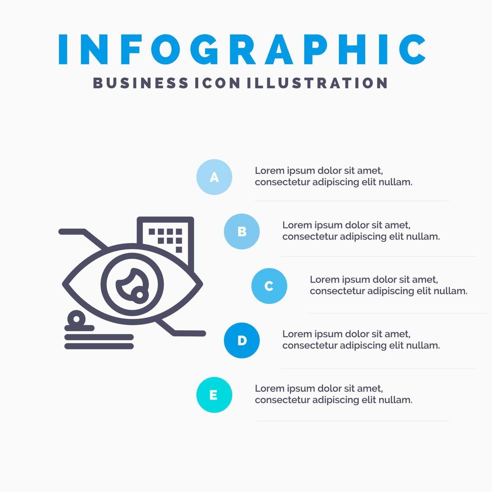 Eye Tap Eye tap Technology Line icon with 5 steps presentation infographics Background vector