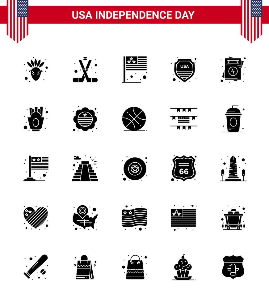 Group of 25 Solid Glyph Set for Independence day of United States of America such as love usa day sign security Editable USA Day Vector Design Elements