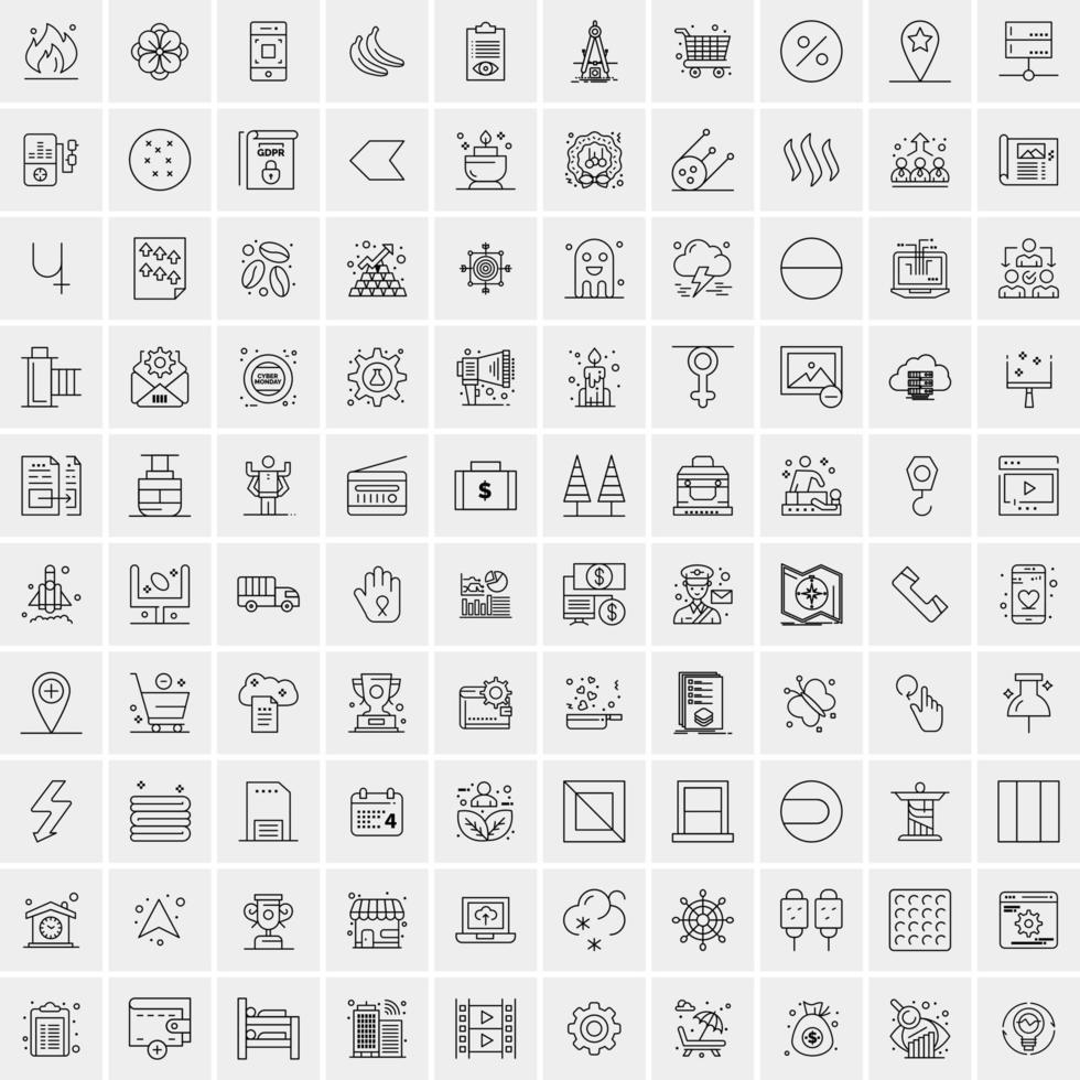 paquete de 100 iconos de líneas universales para móviles y web vector