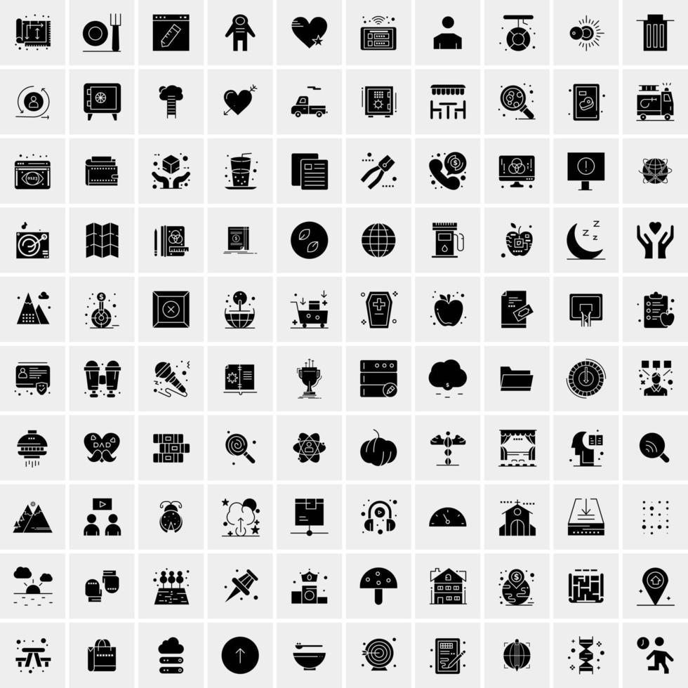 conjunto de 100 iconos sólidos universales vector