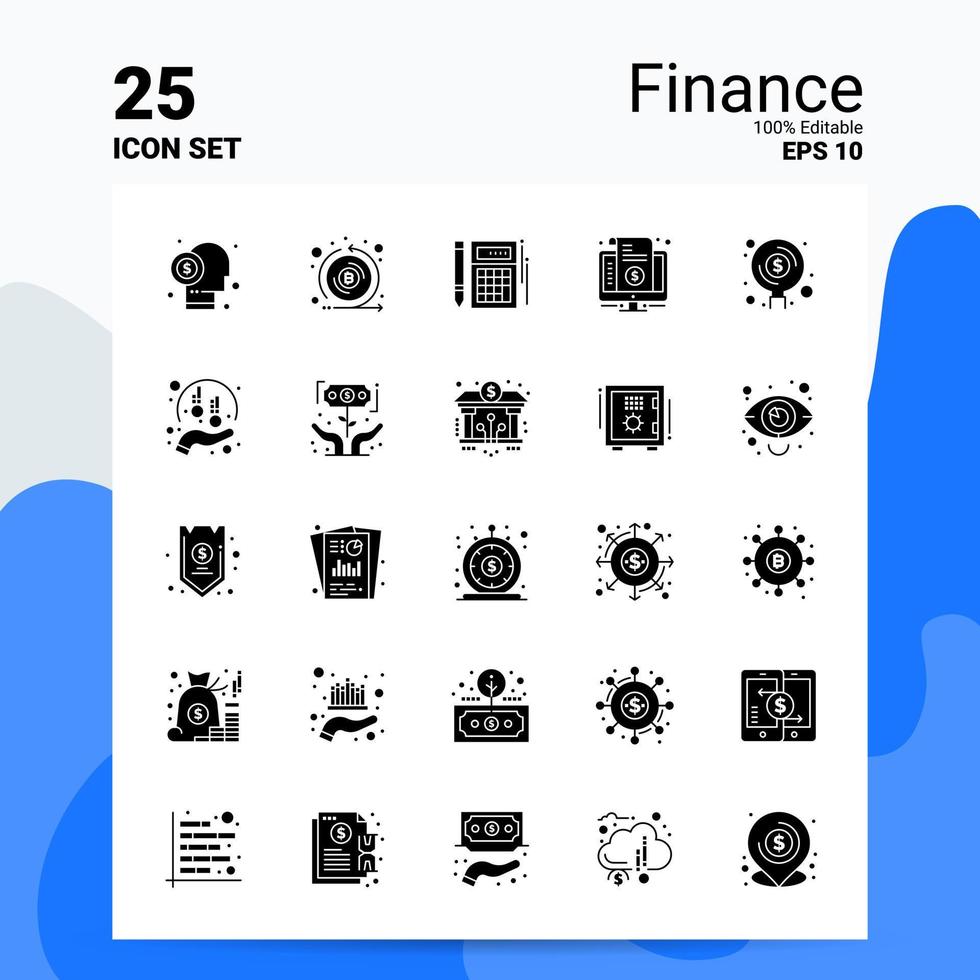 25 conjunto de iconos de finanzas 100 archivos editables eps 10 ideas de concepto de logotipo de empresa diseño de icono de glifo sólido vector