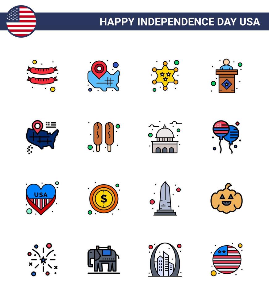 16 Creative USA Icons Modern Independence Signs and 4th July Symbols of map sign badge stage usa Editable USA Day Vector Design Elements