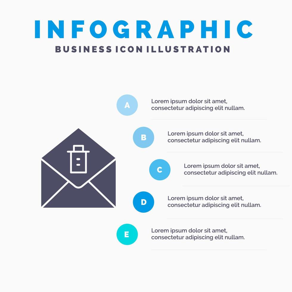 Mail Message Delete Solid Icon Infographics 5 Steps Presentation Background vector