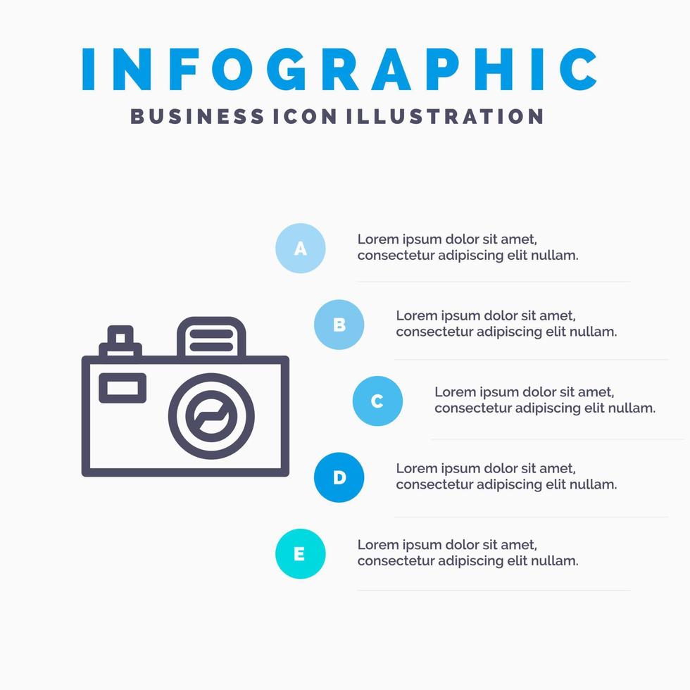 Camera Image Design Line icon with 5 steps presentation infographics Background vector