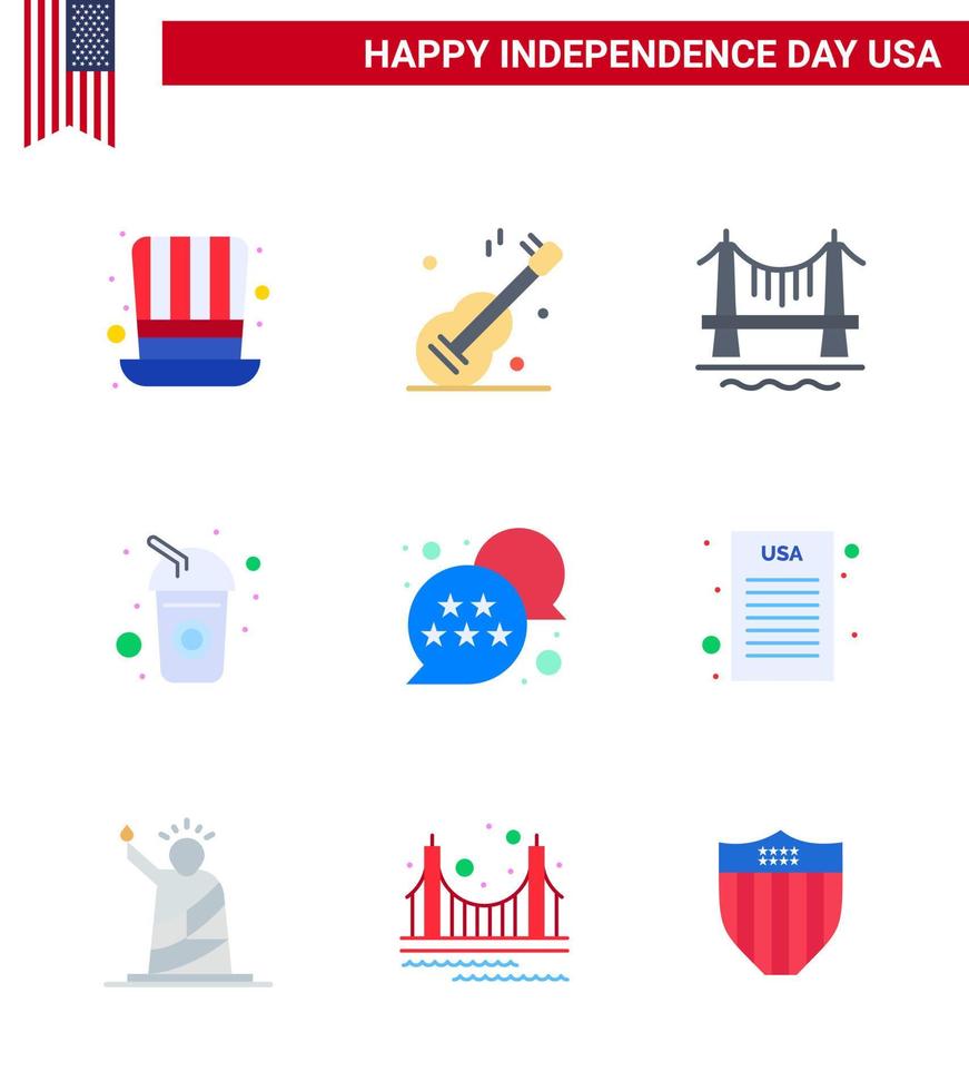 9 Creative USA Icons Modern Independence Signs and 4th July Symbols of usa soda bridge drink bottle Editable USA Day Vector Design Elements
