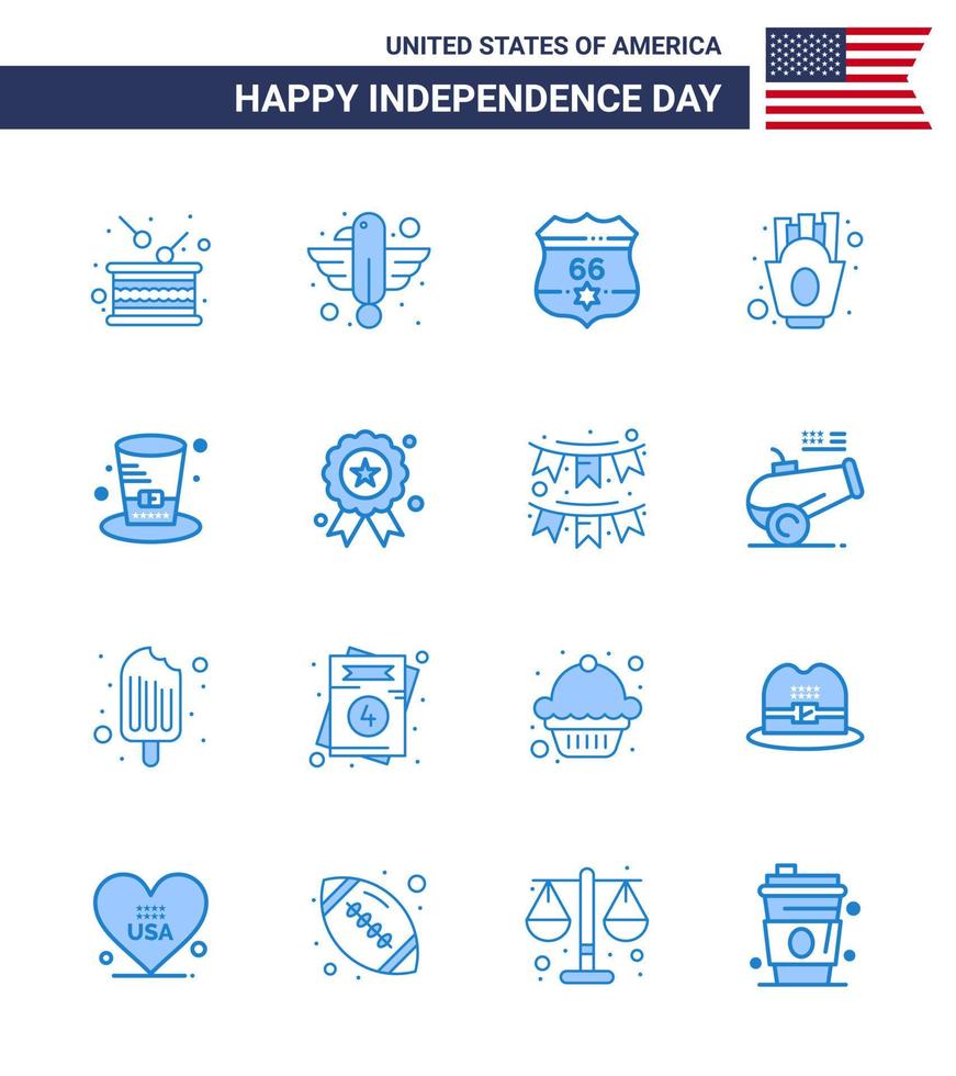 grupo de 16 blues establecidos para el día de la independencia de los estados unidos de américa, como comida papas fritas chips de águila usa elementos de diseño vectorial editables del día de usa vector