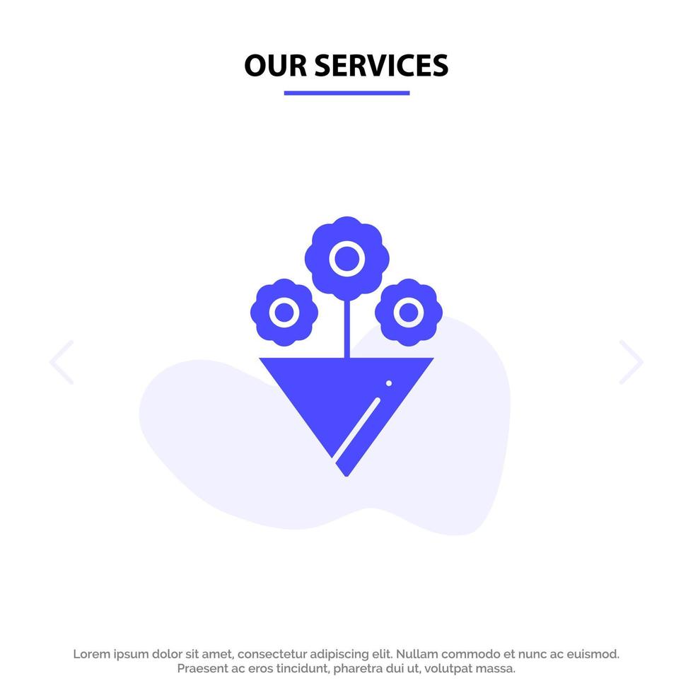 plantilla de tarjeta web de icono de glifo sólido de regalo de flor de nuestros servicios vector