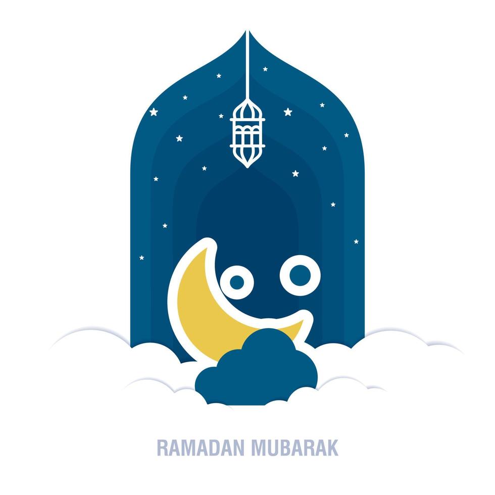 Ramadan Kareem islamic design crescent moon and mosque dome silhouette with arabic pattern and calligraphy vector