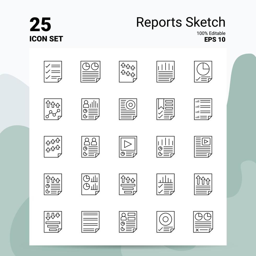 25 Reports Sketch Icon Set 100 Editable EPS 10 Files Business Logo Concept Ideas Line icon design vector