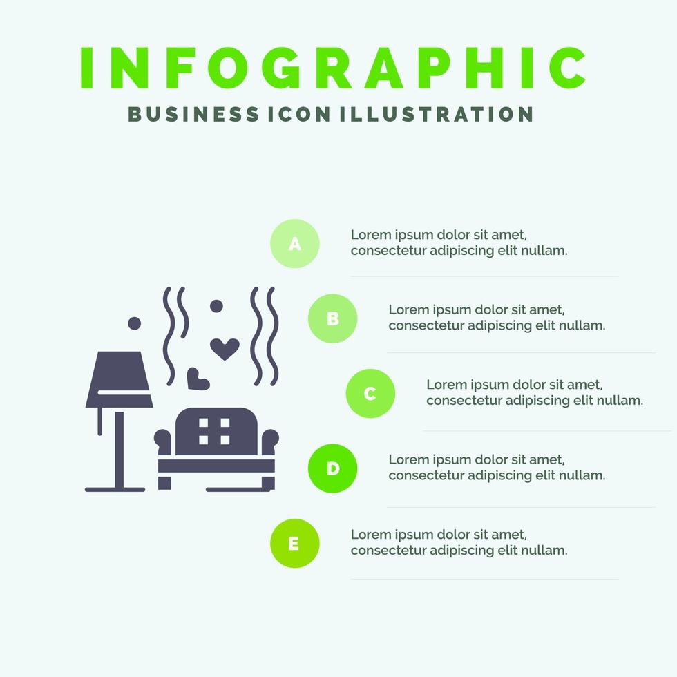 bulto sofá amor corazón boda sólido icono infografía 5 pasos presentación antecedentes vector