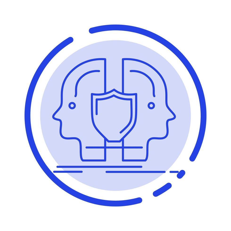 Man Face Dual Identity Shield Blue Dotted Line Line Icon vector