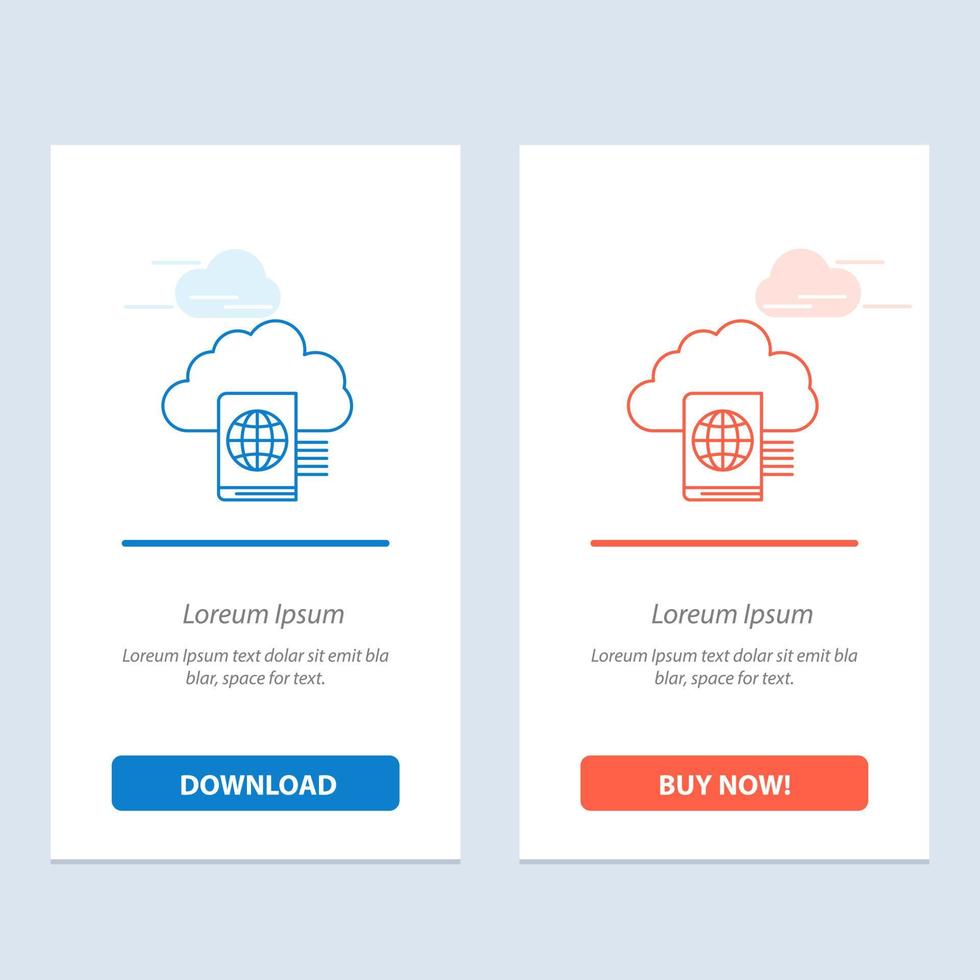 Cloud Reading Folder Upload  Blue and Red Download and Buy Now web Widget Card Template vector