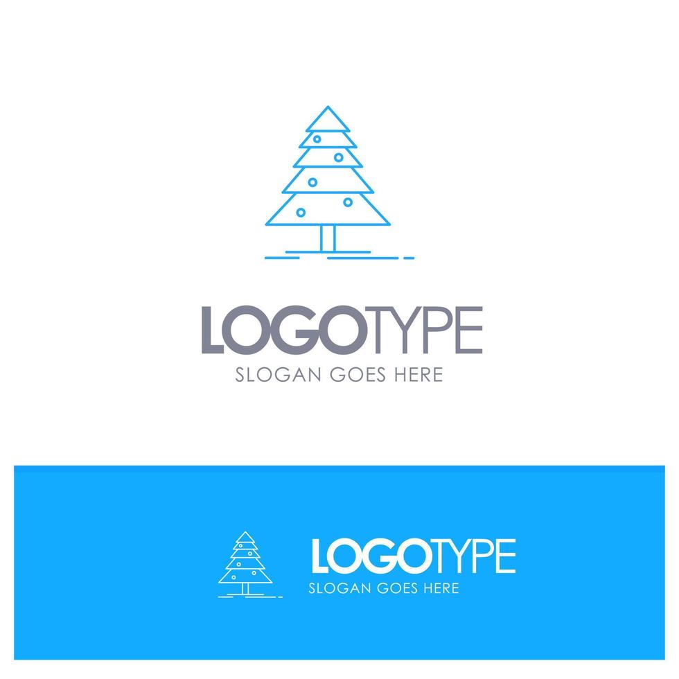 árbol bosque navidad navidad contorno azul logo con lugar para eslogan vector