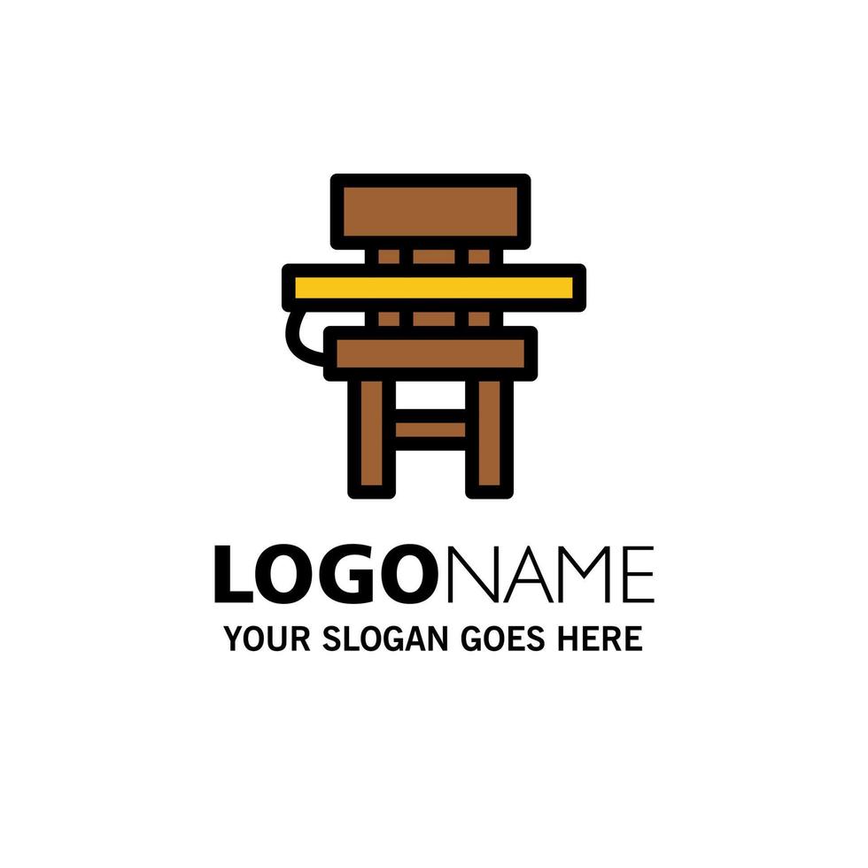 Chair Class Desk Education Furniture Business Logo Template Flat Color vector