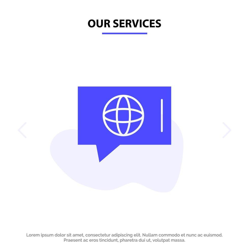 nuestros servicios chat world servicio técnico icono de glifo sólido plantilla de tarjeta web vector