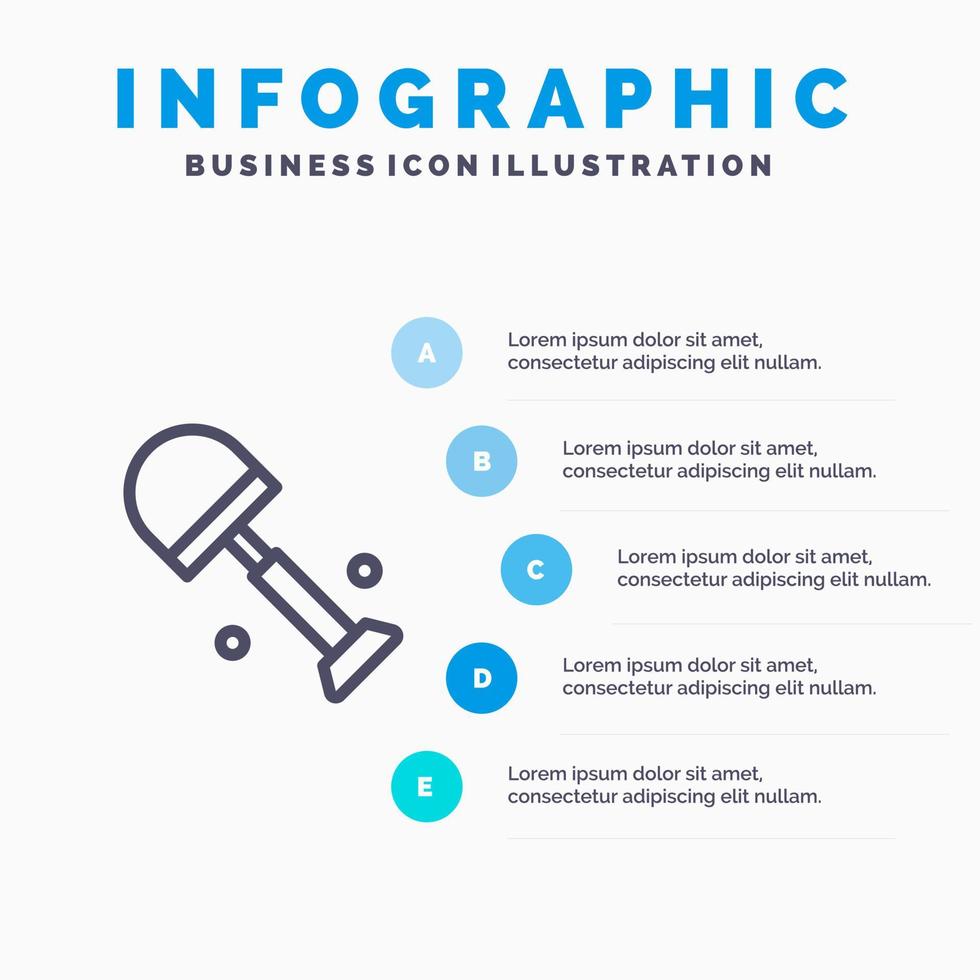 icono de línea de resorte de palas de pala grande con fondo de infografía de presentación de 5 pasos vector