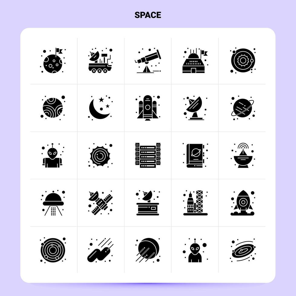 Solid 25 Space Icon set Vector Glyph Style Design Black Icons Set Web and Mobile Business ideas design Vector Illustration