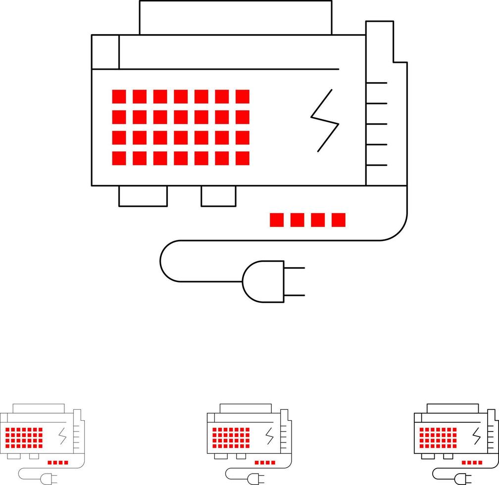 Apc Battery Computer Power Source Bold and thin black line icon set vector