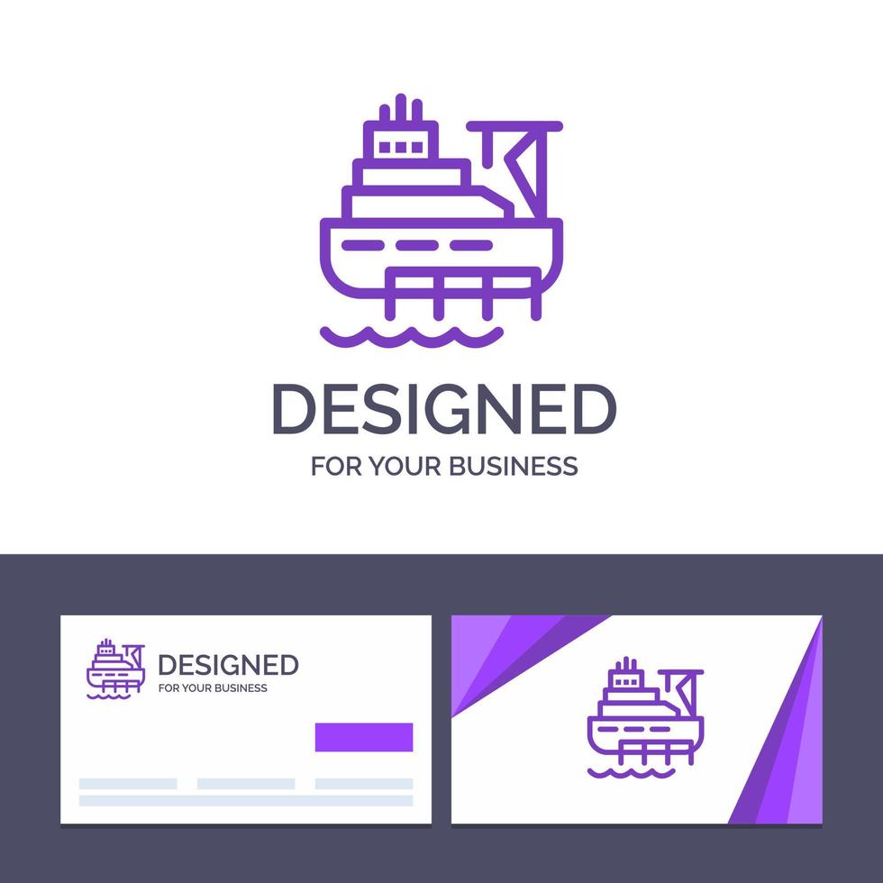 Ilustración de vector de construcción de carga de barco de barco de plantilla de logotipo y tarjeta de visita creativa