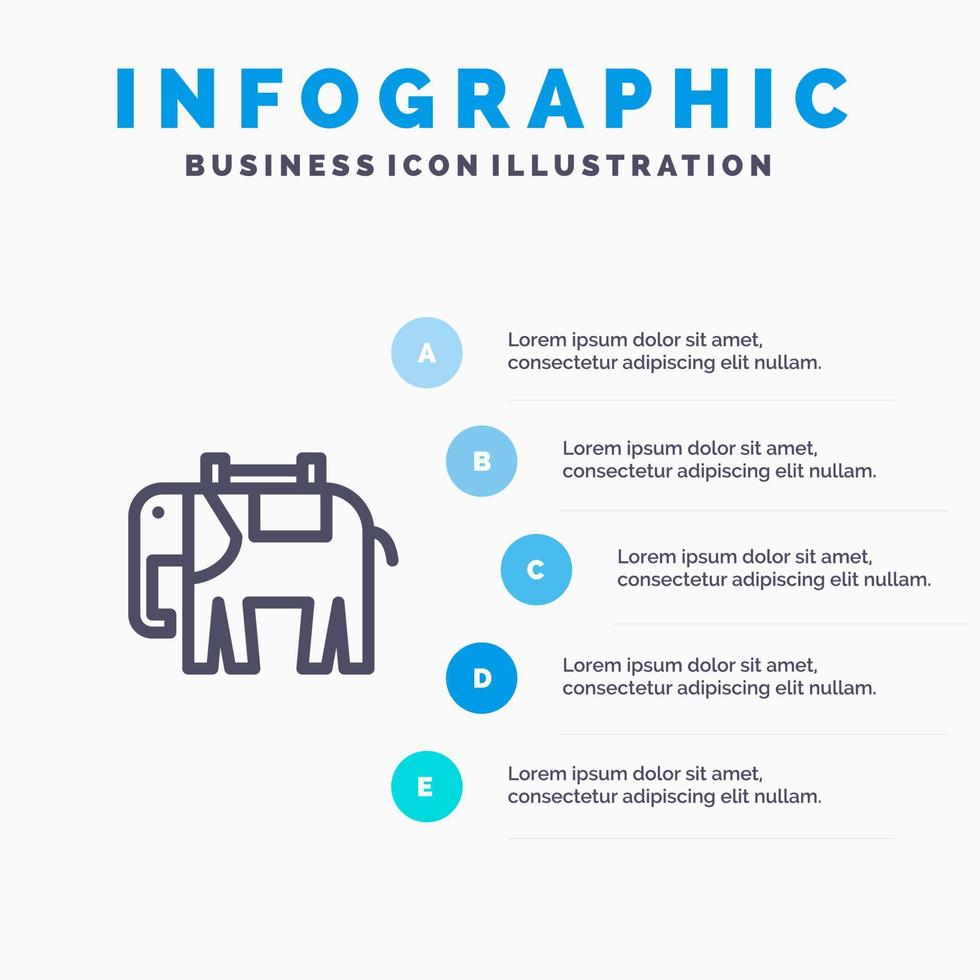 icono de línea india de elefante animal africano con fondo de infografía de presentación de 5 pasos vector