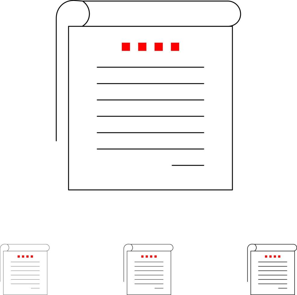 notas del estudiante libros notas del estudiante conjunto de iconos de línea negra en negrita y delgada vector