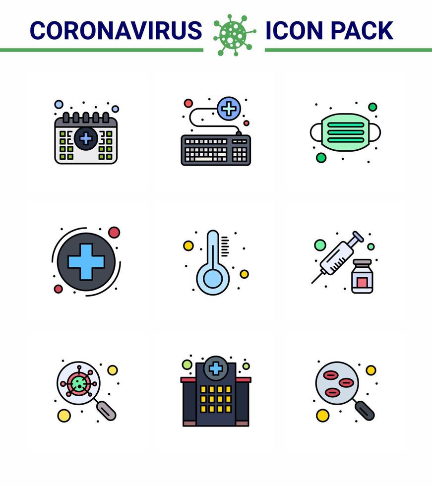 CORONAVIRUS 9 Filled Line Flat Color Icon set on the theme of Corona epidemic contains icons such as healthcare healthcare survice health safety viral coronavirus 2019nov disease Vector Design El