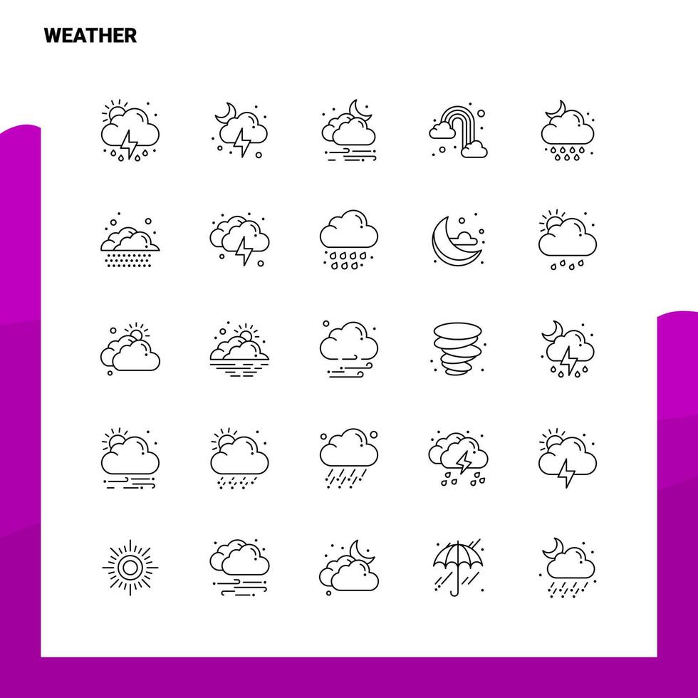 conjunto de iconos de línea meteorológica conjunto 25 iconos diseño de estilo minimalista vectorial conjunto de iconos negros paquete de pictogramas lineales vector