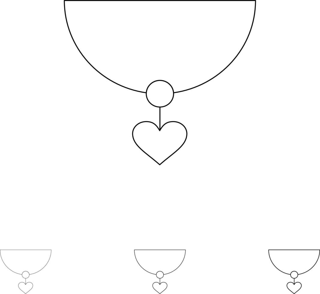 collar regalo de corazón conjunto de iconos de línea negra audaz y delgada vector