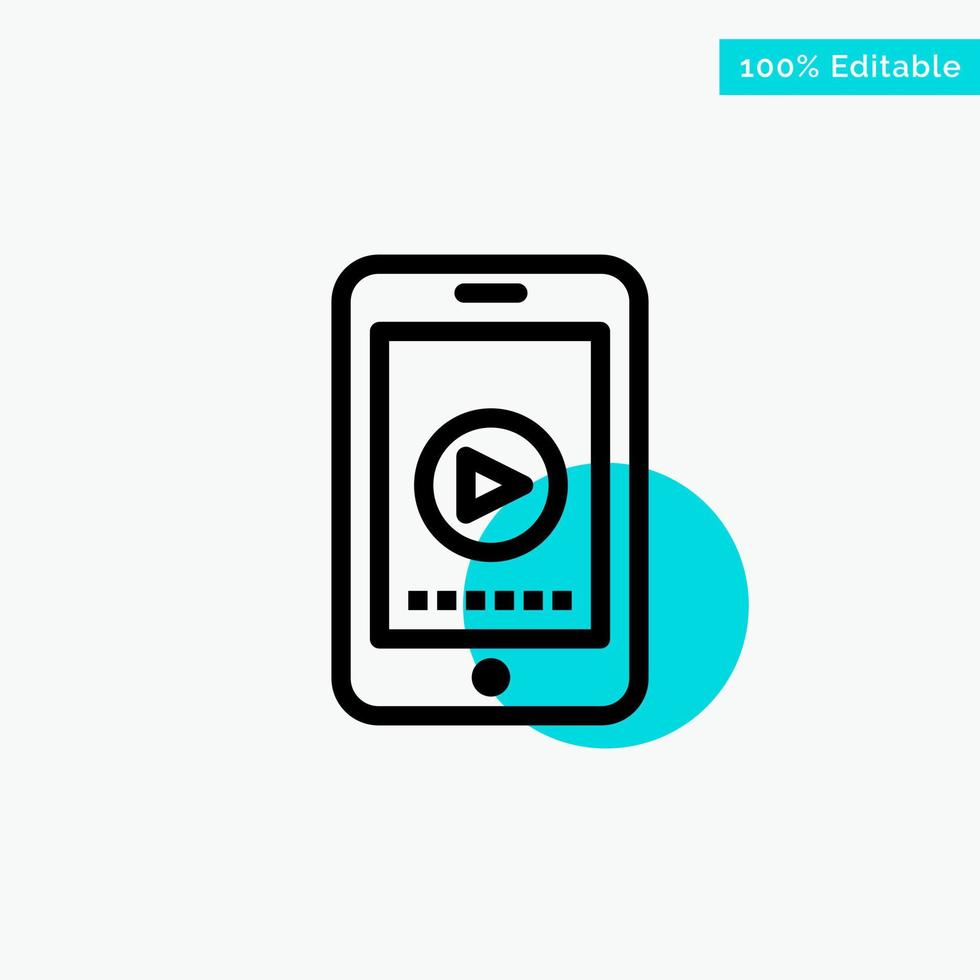 Phone Cell Play Video turquoise highlight circle point Vector icon