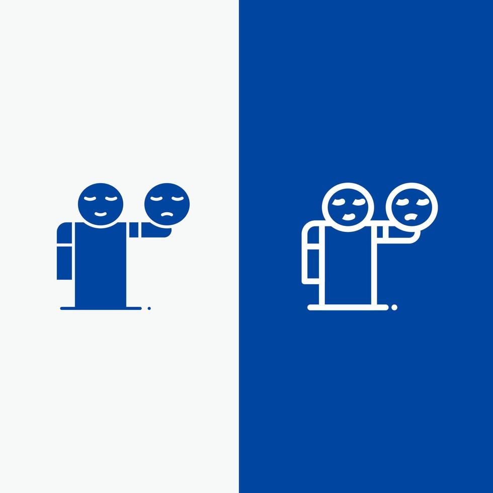 hombre mano emojis línea de salud y glifo icono sólido bandera azul línea y glifo icono sólido bandera azul vector