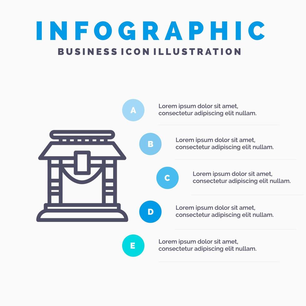 Door Bridge China Chinese Blue Infographics Template 5 Steps Vector Line Icon template