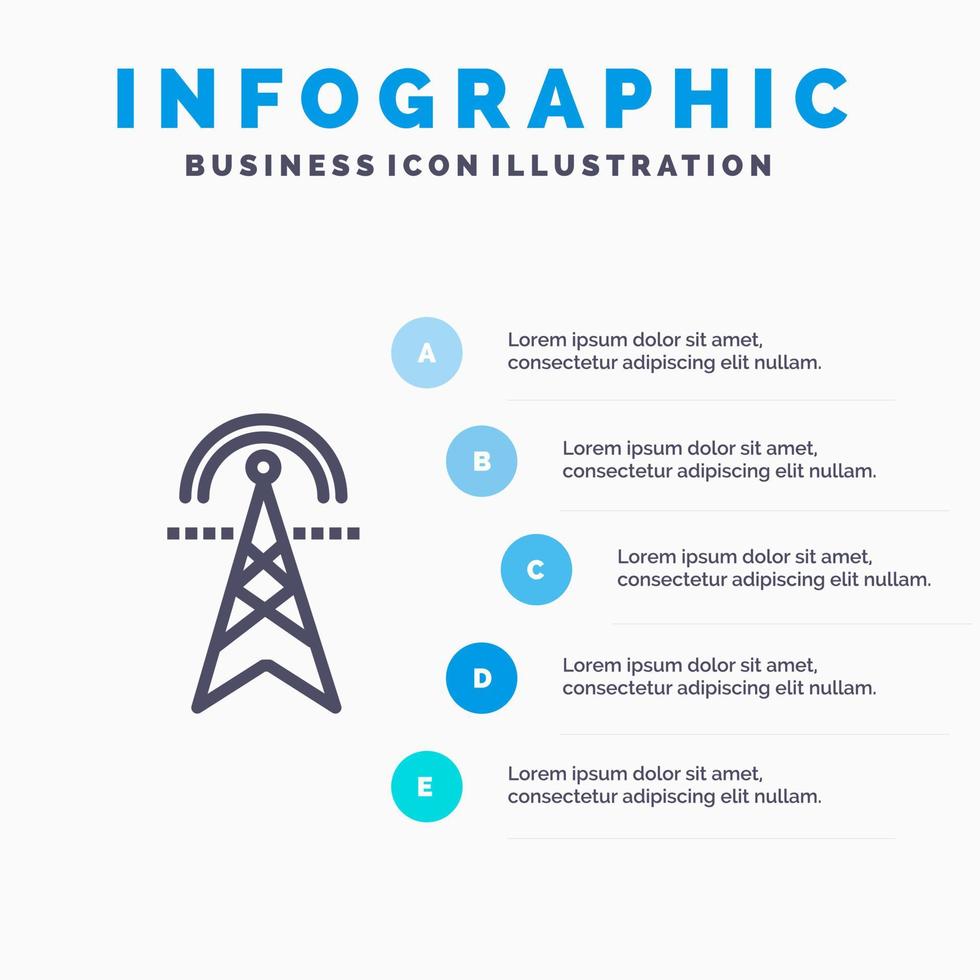 Electric Tower Electricity Power Tower Computing Blue Infographics Template 5 Steps Vector Line Icon template