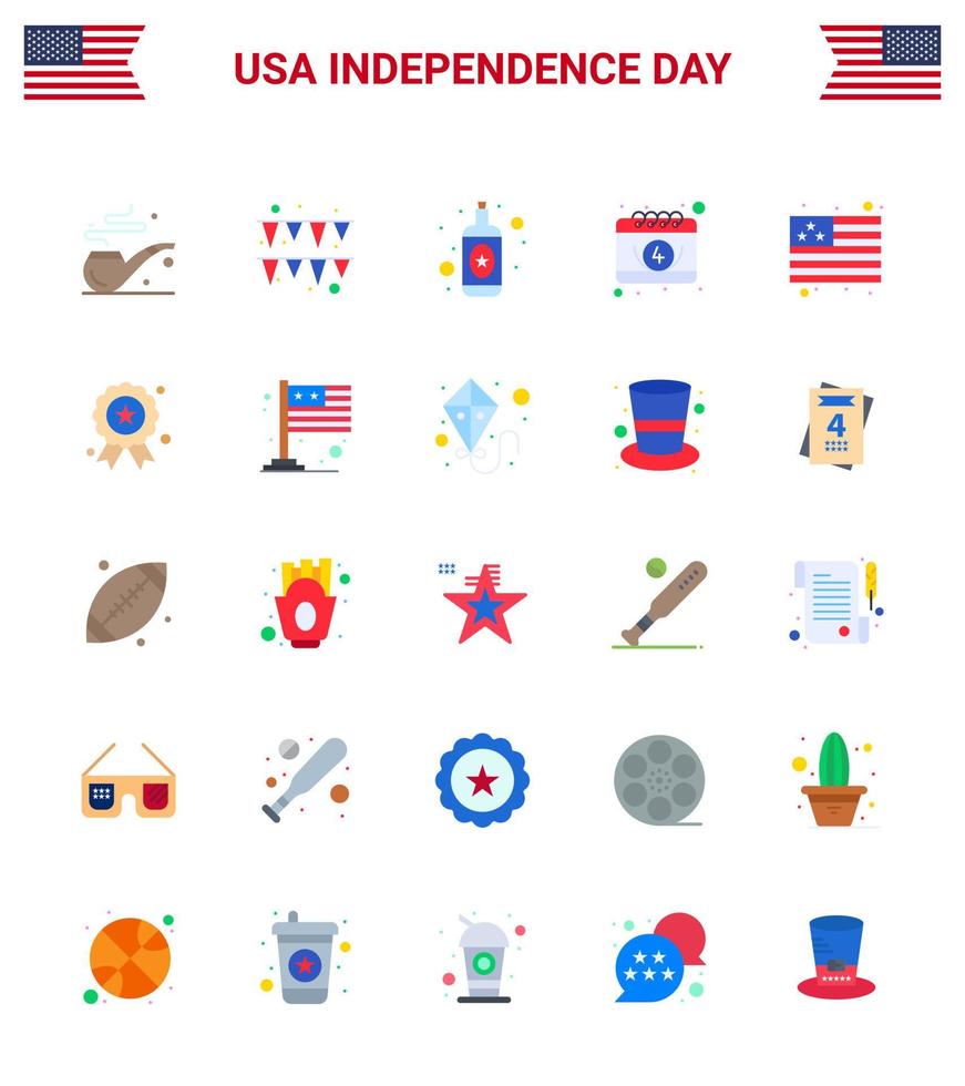 Flat Pack of 25 USA Independence Day Symbols of independece usa wine flag day Editable USA Day Vector Design Elements