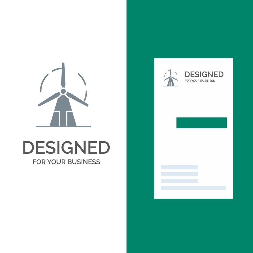 Clean Energy Green Power Windmill Grey Logo Design and Business Card Template vector
