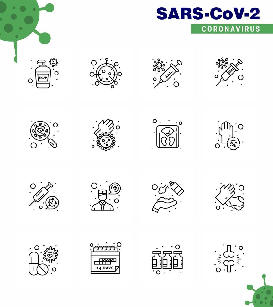 16 Line Corona Virus pandemic vector illustrations magnifying glass microorganism devirus virus viral coronavirus 2019nov disease Vector Design Elements