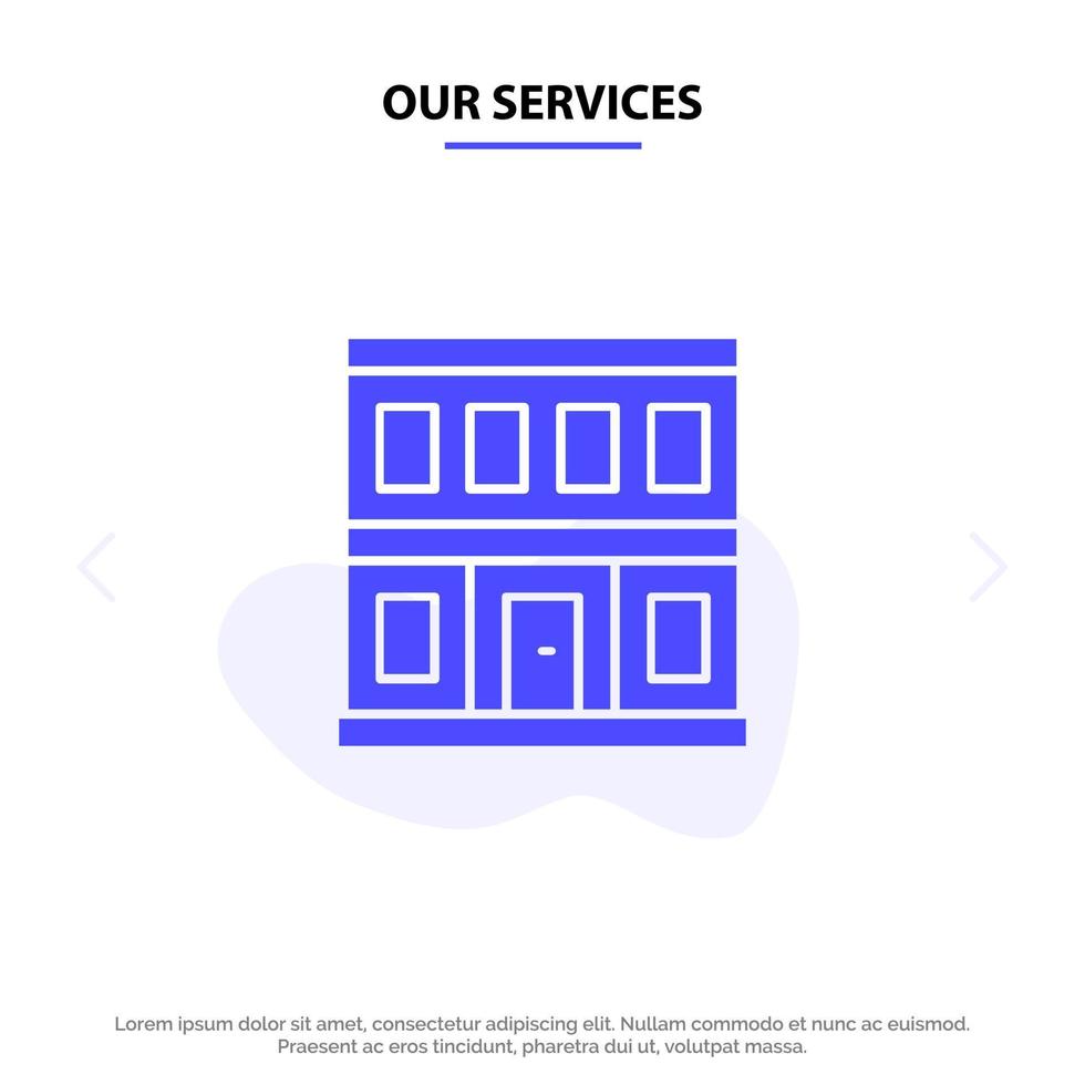 Our Services Construction Door House Building Solid Glyph Icon Web card Template vector