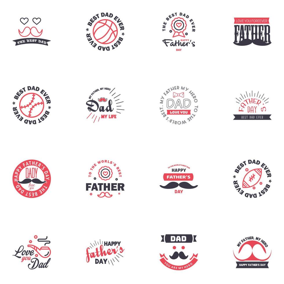 HAPPY FATHERS DAY 16 Black and Pink HOLIDAY HAND LETTERING VECTOR HAND LETTERING GREETING TYPOGRAPHY Editable Vector Design Elements