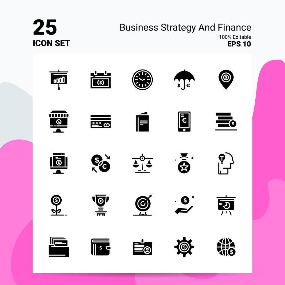 25 Business Strategy and Finance Icon Set 100 Editable EPS 10 Files Business Logo Concept Ideas Solid Glyph icon design vector