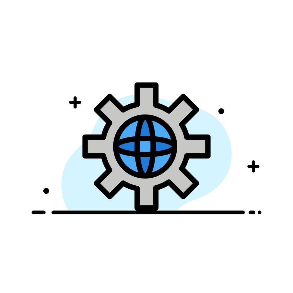 plantilla de banner de vector de icono lleno de línea plana de negocio técnico de configuración de globo mundial