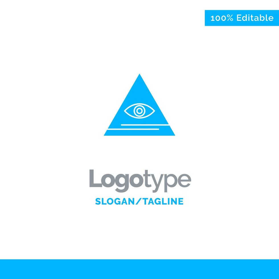 Eye Illuminati Pyramid Triangle Blue Solid Logo Template Place for Tagline vector