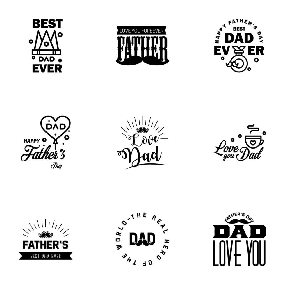 9 Black Happy Fathers Day Design Collection A set of twelve brown colored vintage style Fathers Day Designs on light background Editable Vector Design Elements