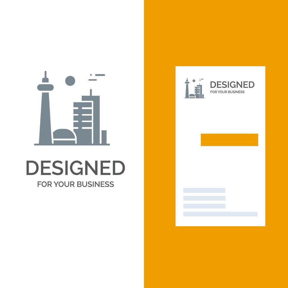 Building Canada City Famous City Toronto Grey Logo Design and Business Card Template vector