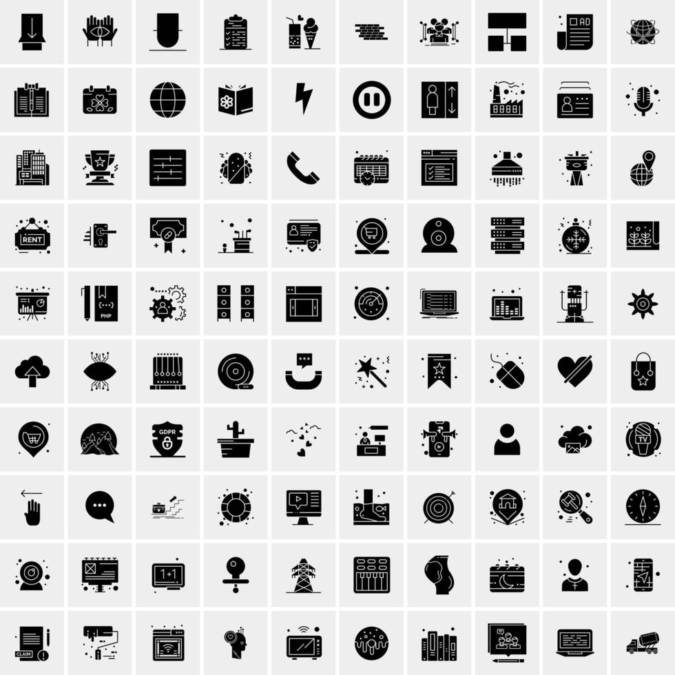 Set of 100 Universal Solid Icons vector