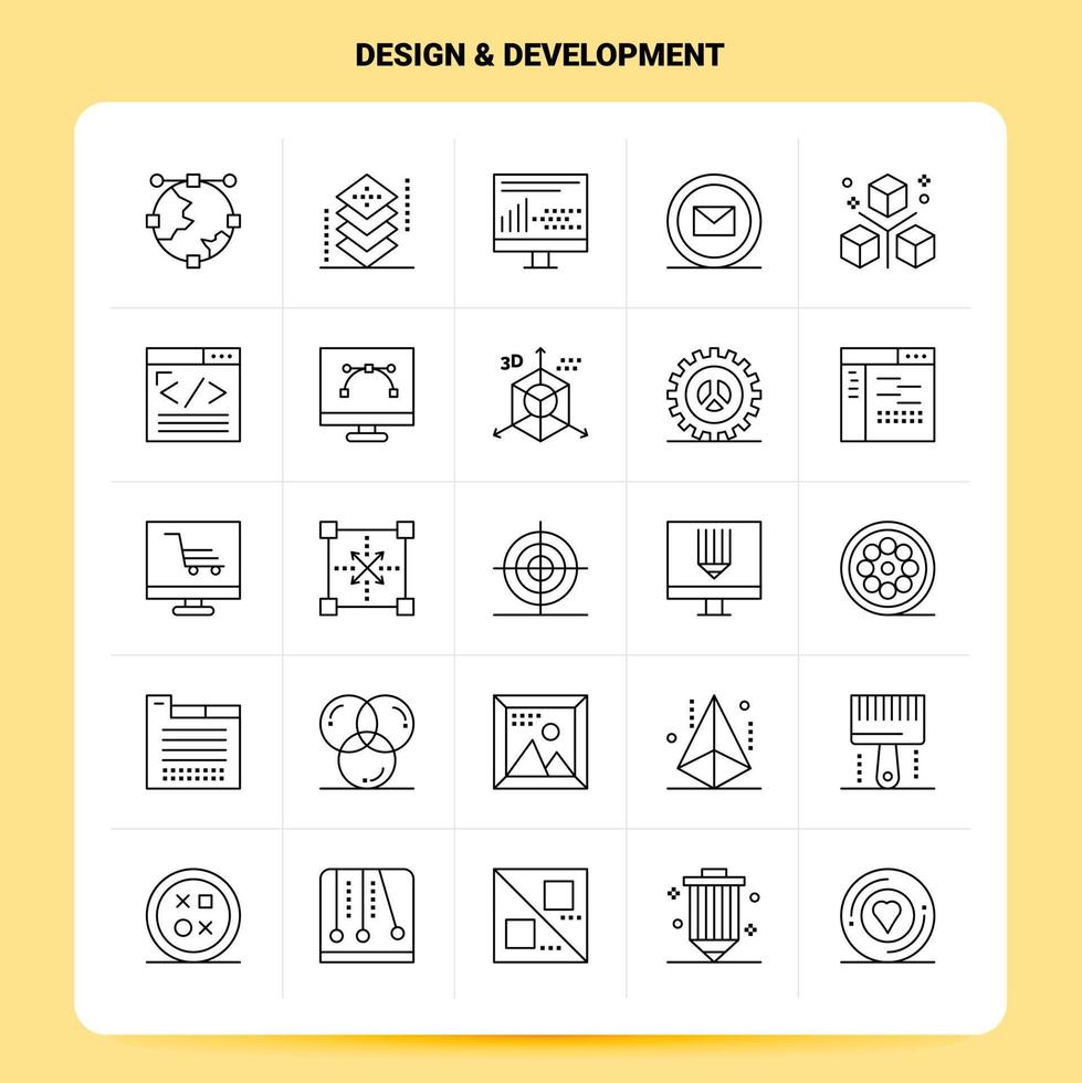 OutLine 25 Design Development Icon set Vector Line Style Design Black Icons Set Linear pictogram pack Web and Mobile Business ideas design Vector Illustration