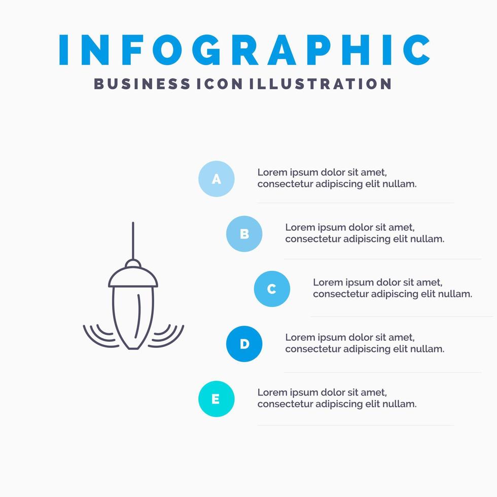 icono de línea de plomada de plomada de medición de instrumento de plomo con fondo de infografía de presentación de 5 pasos vector